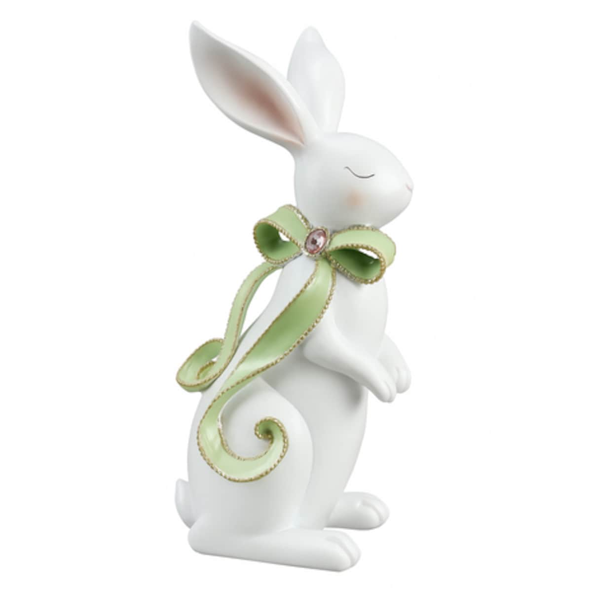 Dekoracja - królik ceramiczny 31,7x15x13 cm BUNNY-3 z zieloną długą kokardką