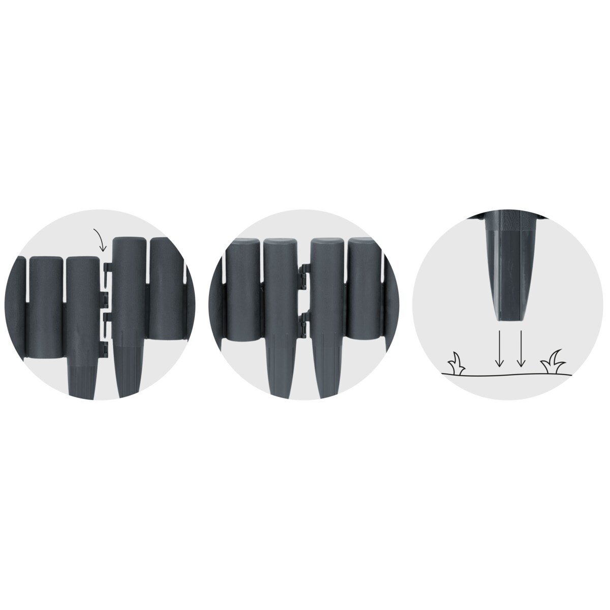 Palisada ogrodowa obrzeże ogrodowe trawnikowe szare Plonos tworzywo płotek 220 cm