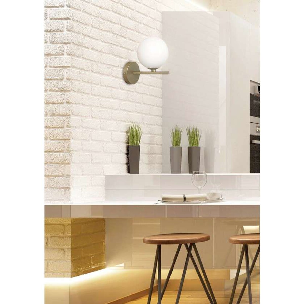 Kinkiet LAMPA ścienna KAMA 21-73419 Candellux metalowa OBUDOWA szklana kula mosiężna biała