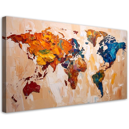 Obraz canvas do salonu biura gabinetu, Kolorowa Mapa Świata 100x50