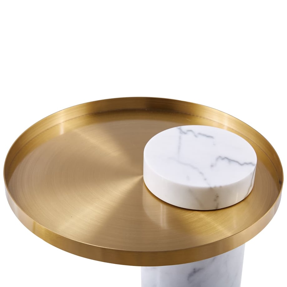 Designerski stolik kawowy COLUMN DP-FA1 white gold Step marmur stal biały złoty
