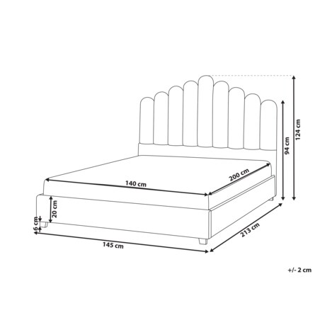 Łóżko wodne Welur VINCENNES 140 x 200 cm Beżowoszary