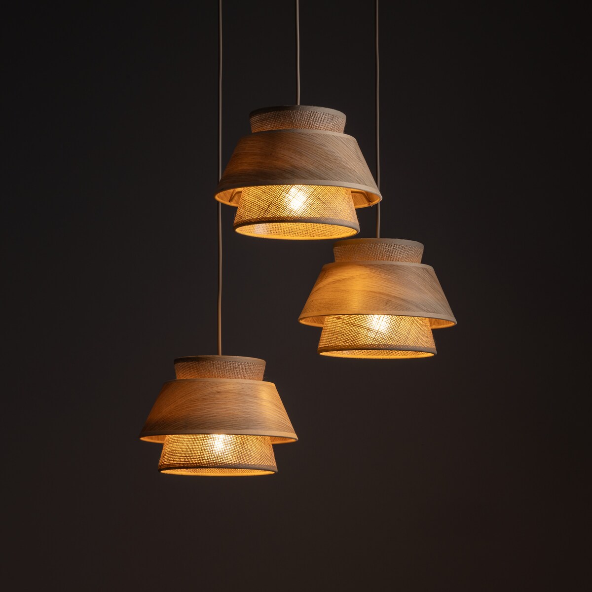 Lampa Wisząca Na Kole Tk Lighting Kalum Len Fornir 3Xe27 Skandynawski, Boho, Japandi