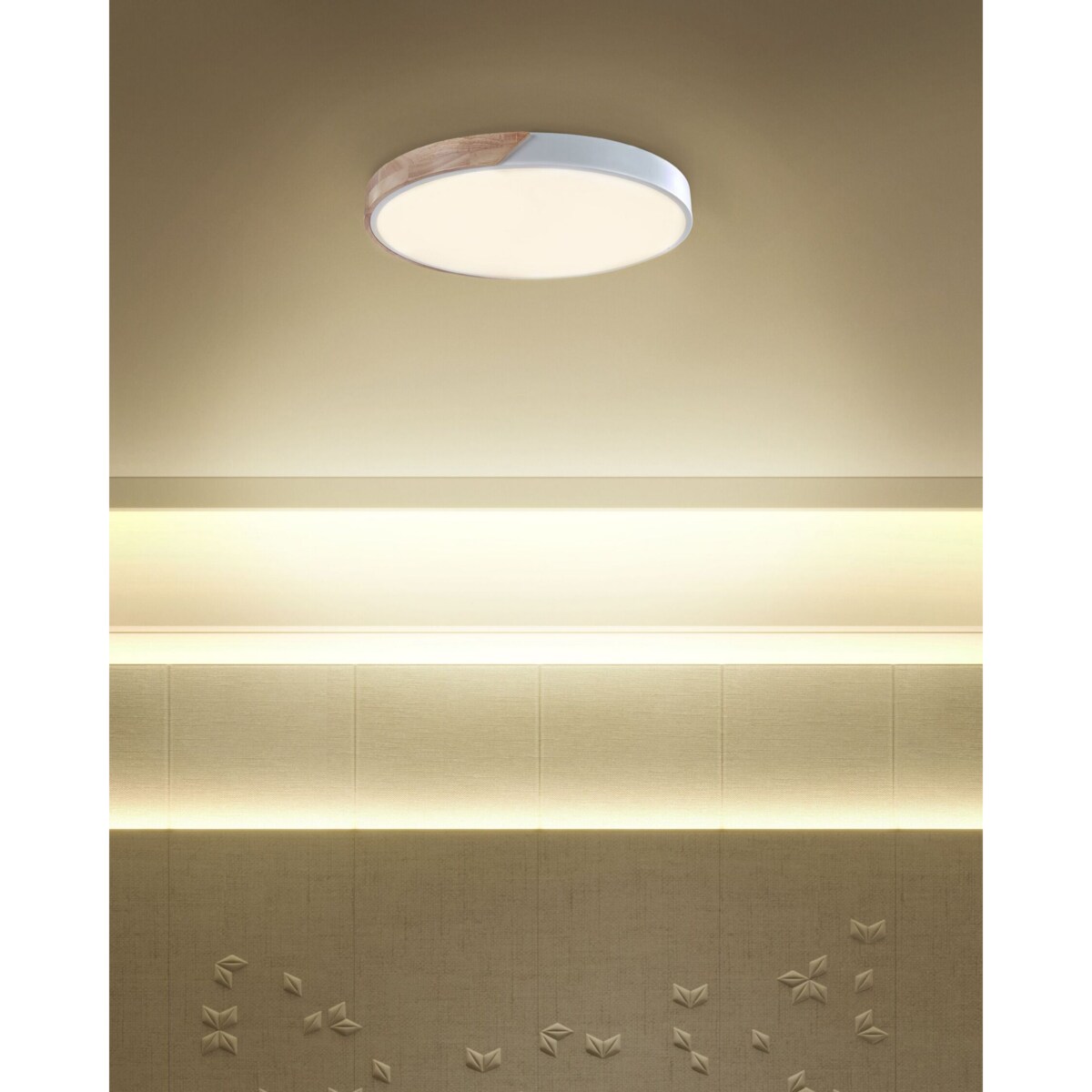 Lampa sufitowa LED metalowa biała z jasnym drewnem PATTANI