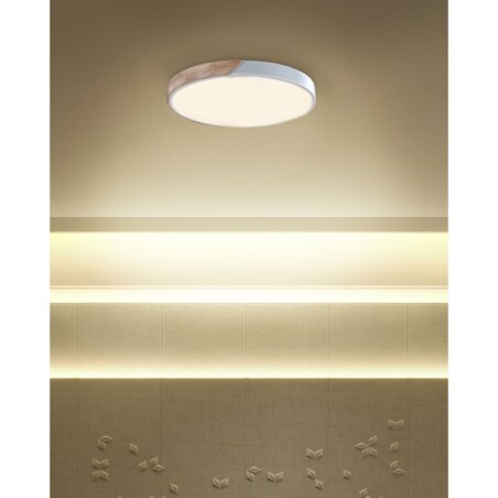 Lampa sufitowa LED metalowa biała z jasnym drewnem PATTANI