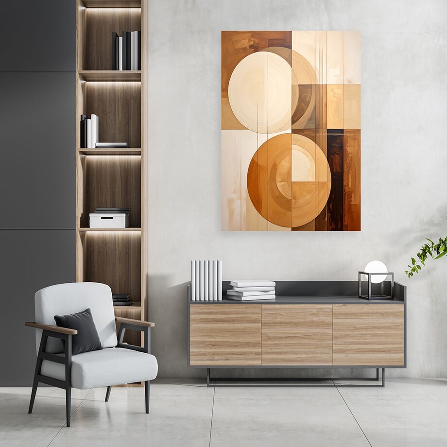 Obraz do salonu sypialni kuchni, Geometryczne koła w odcieniach beżu