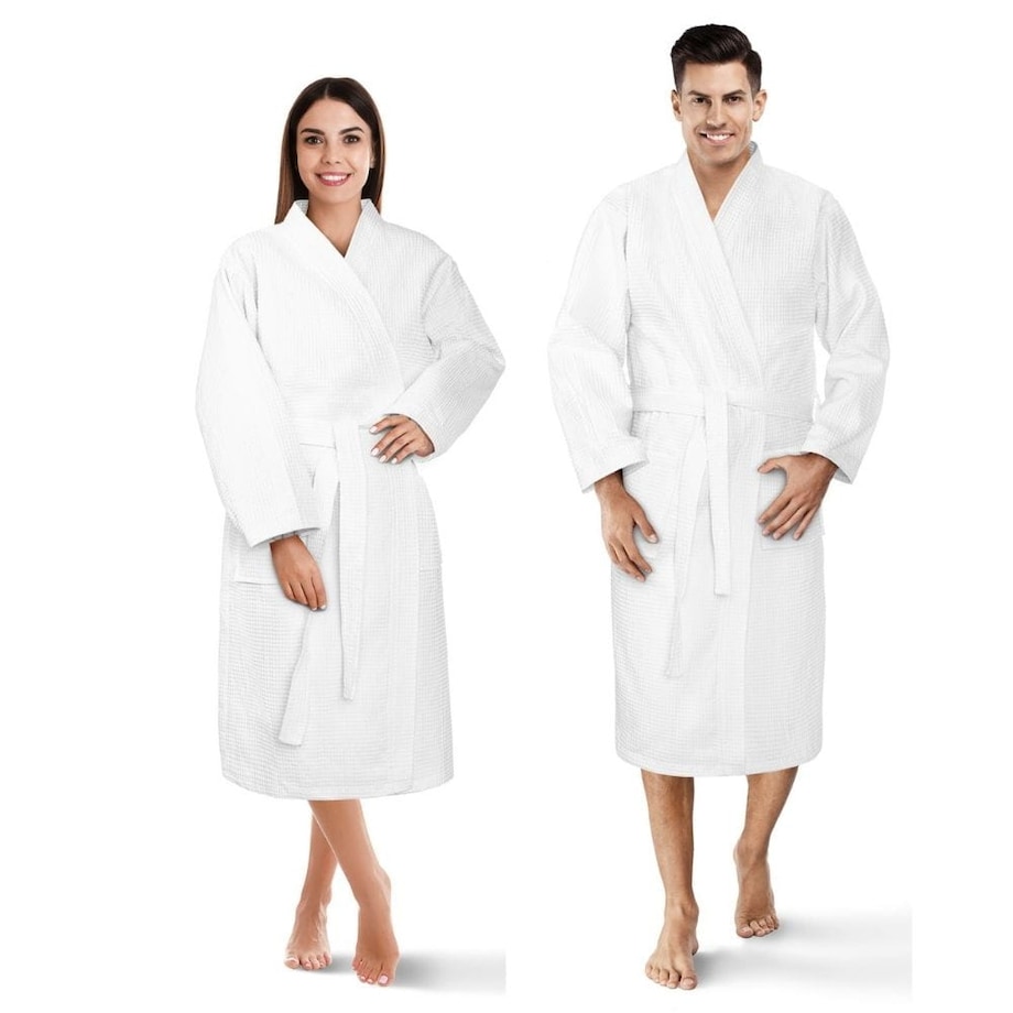 Hotelowy Klasyczny Biały Szlafrok Kimono Gofer S/M Wafelkowy Długi miękki