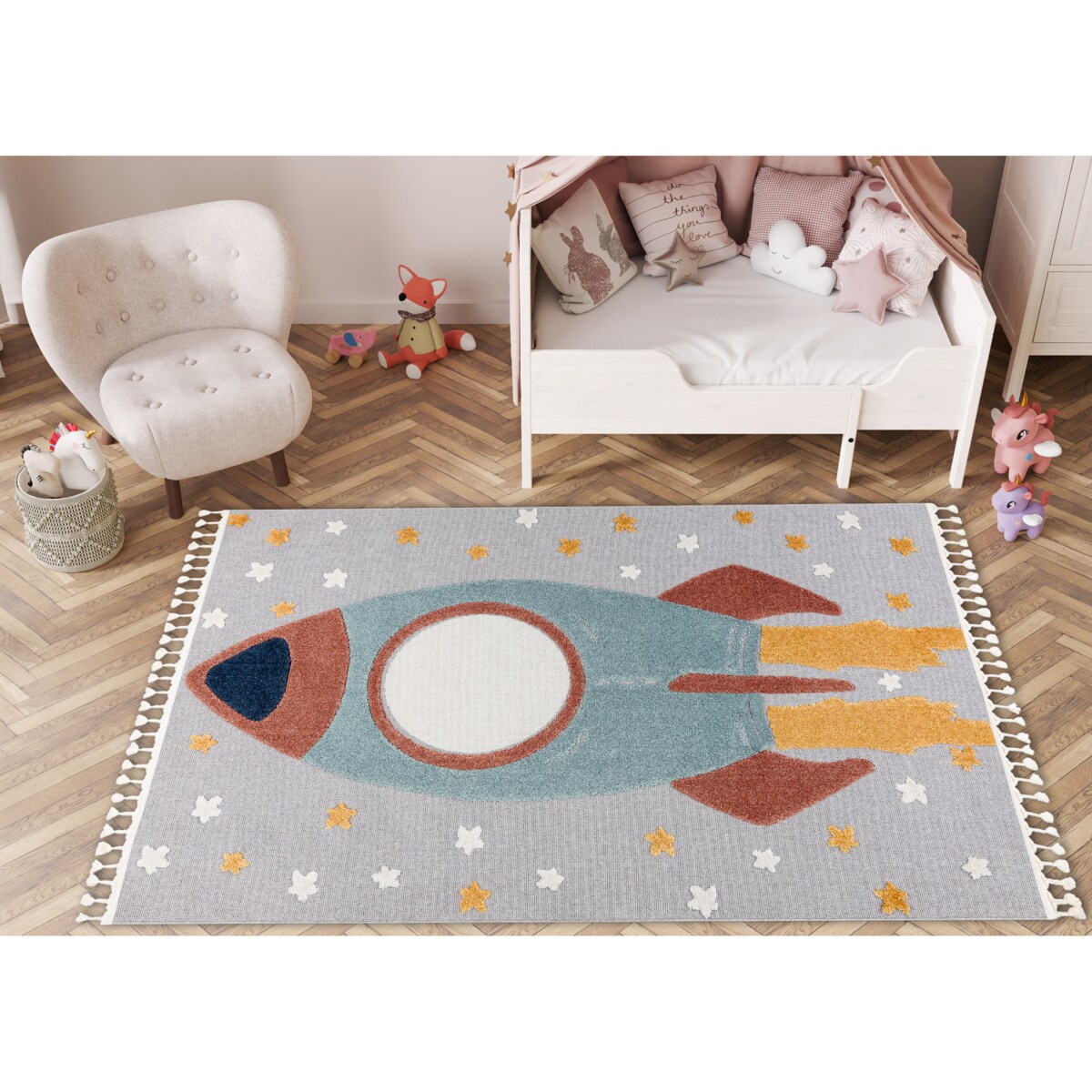 Dywan YOYO GD55 szary / niebieski - Gwiazdki, 120x170 cm