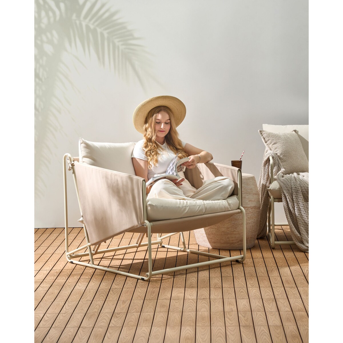 Krzesło ogrodowe z poduszką PONTE Metal Beżowoszary