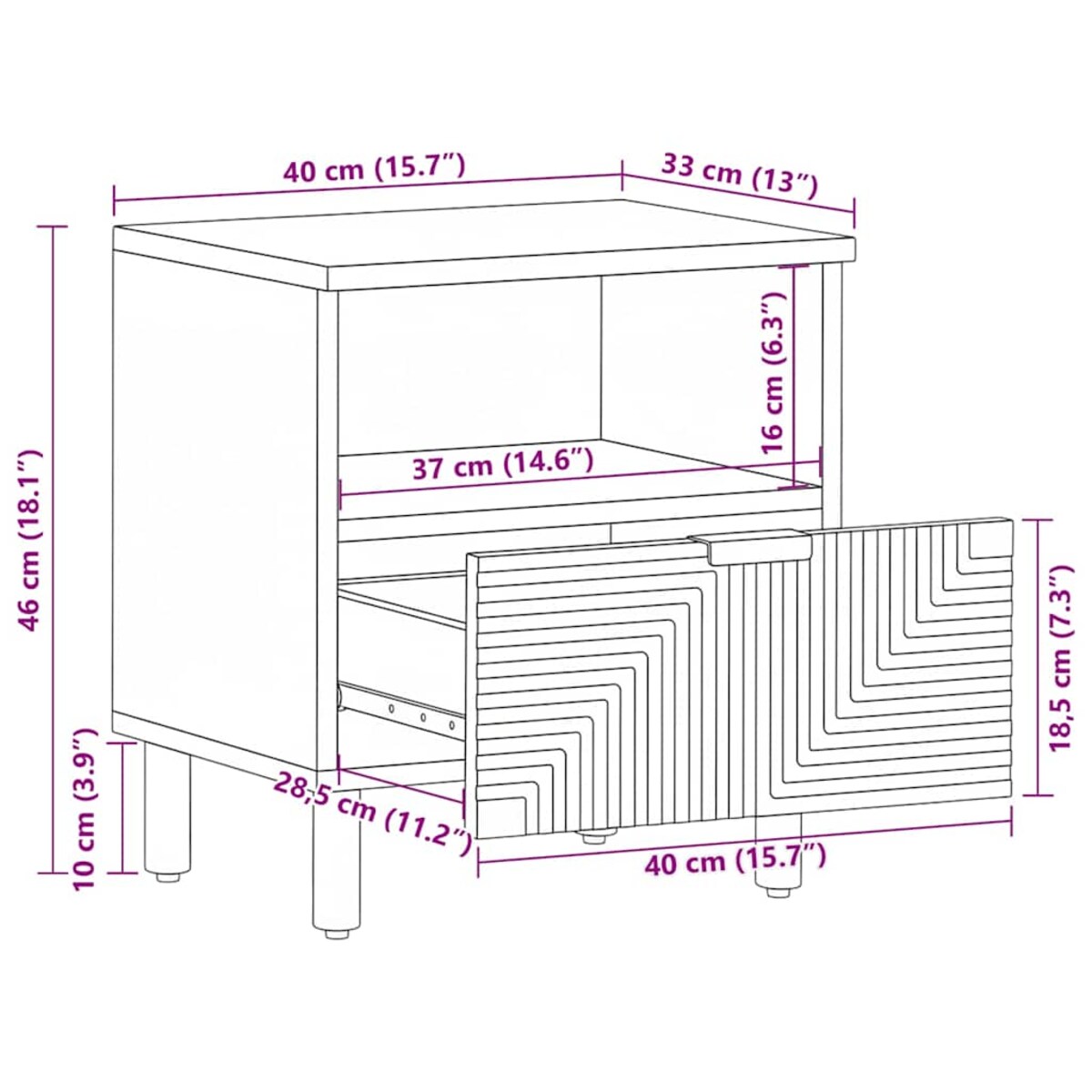 vidaXL Szafka nocna, 40x33x46 cm, lite drewno akacjowe