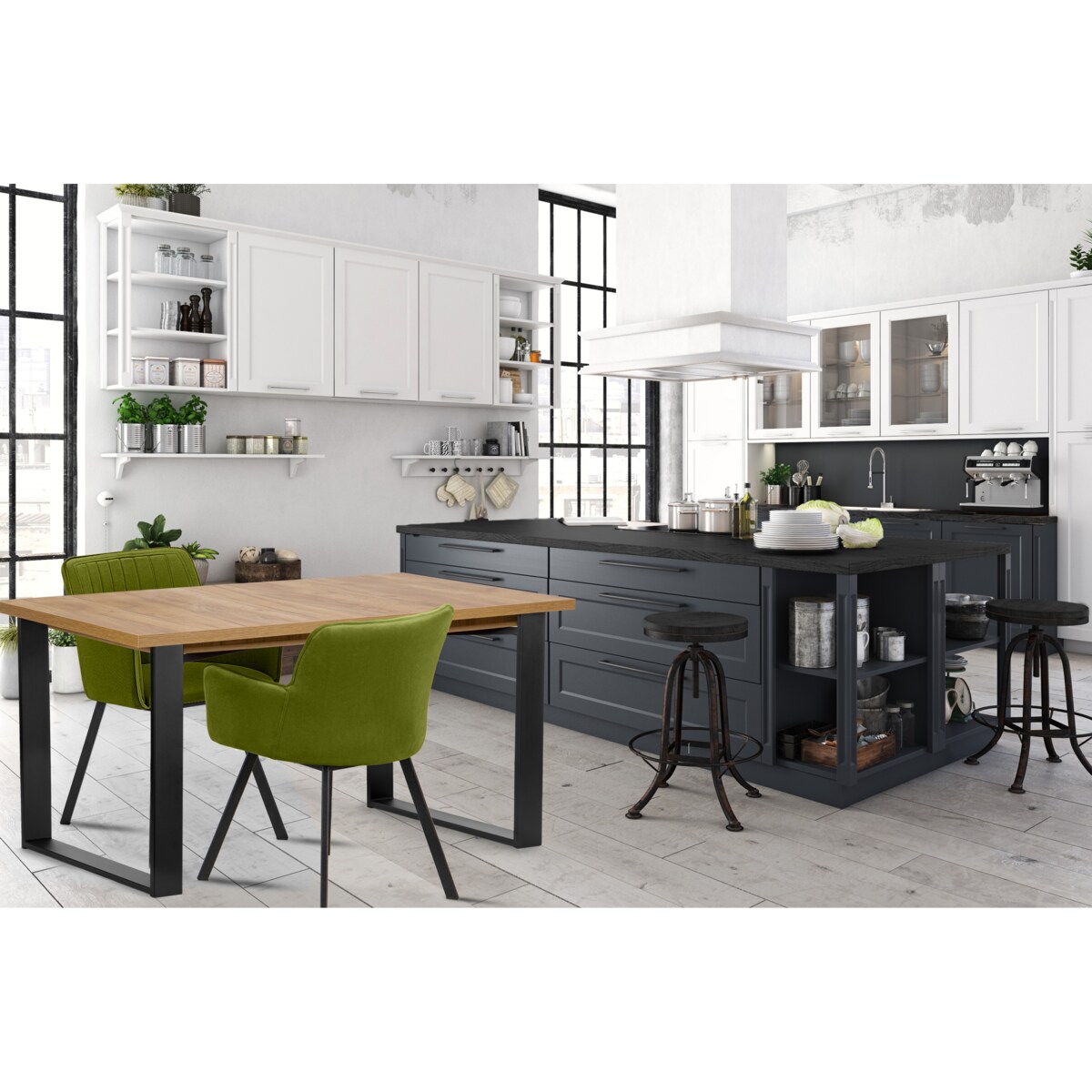 KONSIMO CETO Rozkładany stół w industrialnym stylu matowy złoty