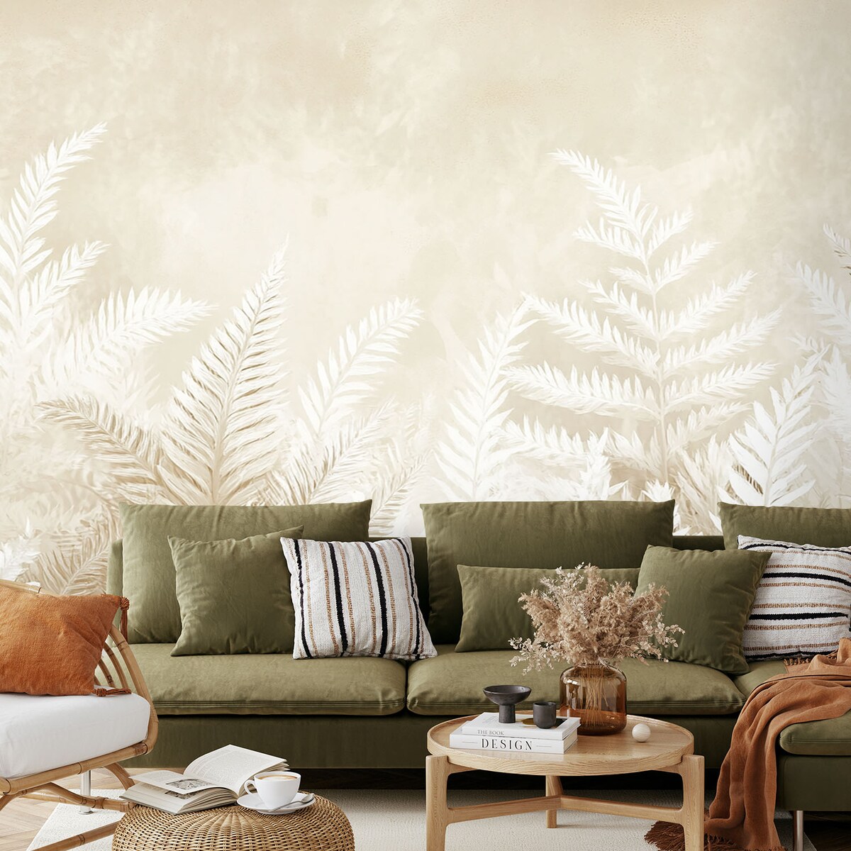 Fototapeta, Beżowe liście paproci pióra w stylu boho 400x280