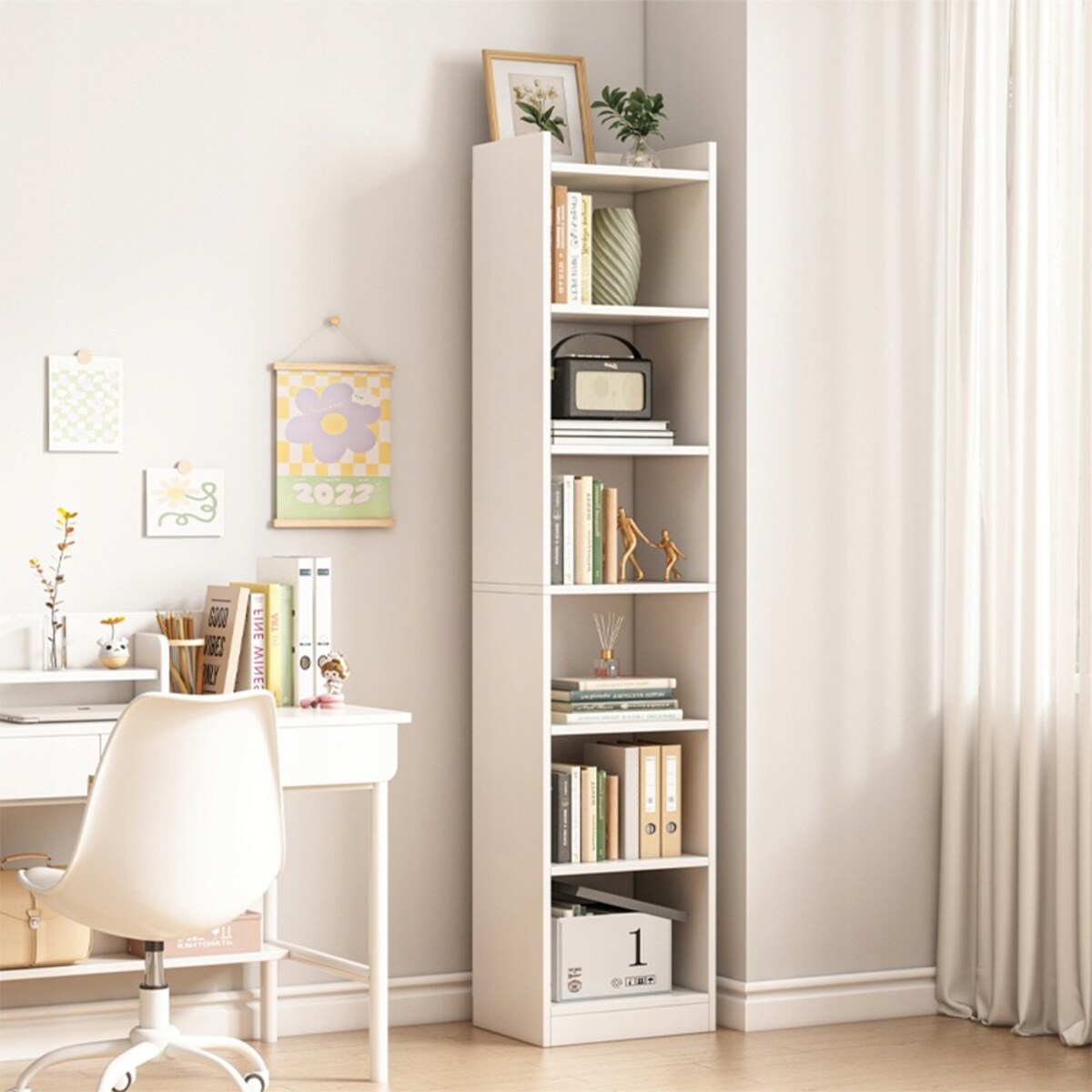 Biały regał stojący na książki półki wysoki skandynawski słupek szafa 180cm