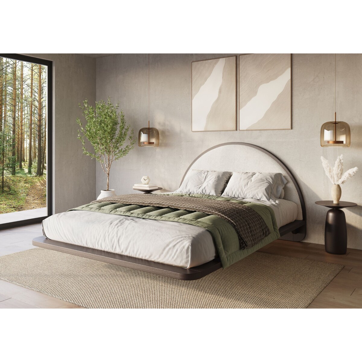 Łóżko lewitujące drewniane bukowe Visby MOMOKO / 140x200 cm, kolor palisander