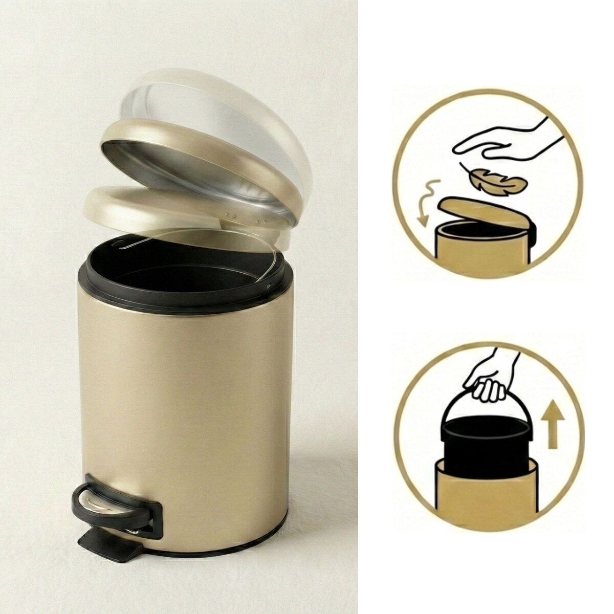 Kosz łazienkowy STEG z wolno opadającą pokrywą, wyciągany pojemnik, 3 l