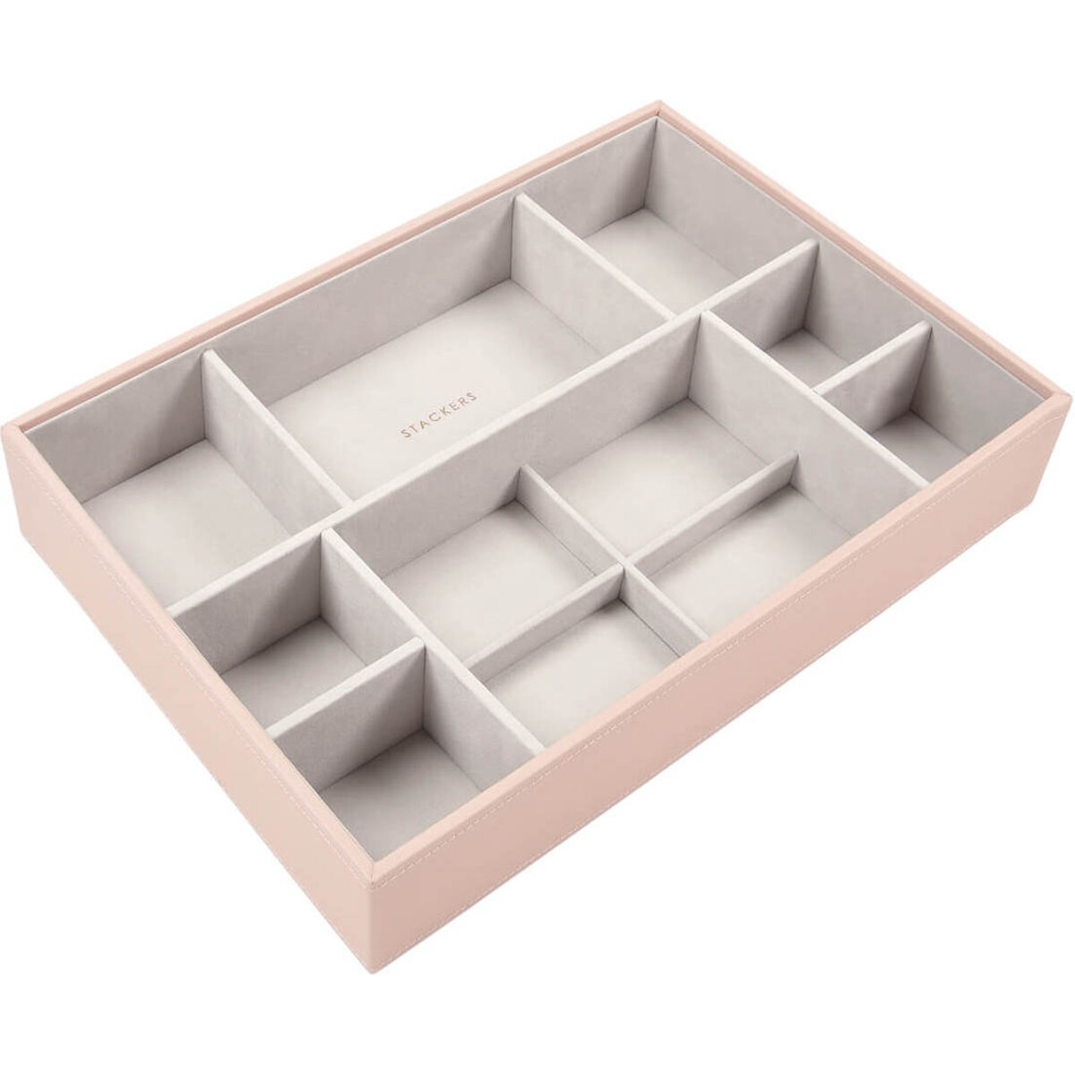 Szkatułka na biżuterię Stackers 11 komorowa supersize jasnoróżowo-szara velvet