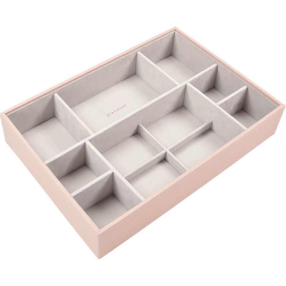 Szkatułka na biżuterię Stackers 11 komorowa supersize jasnoróżowo-szara velvet