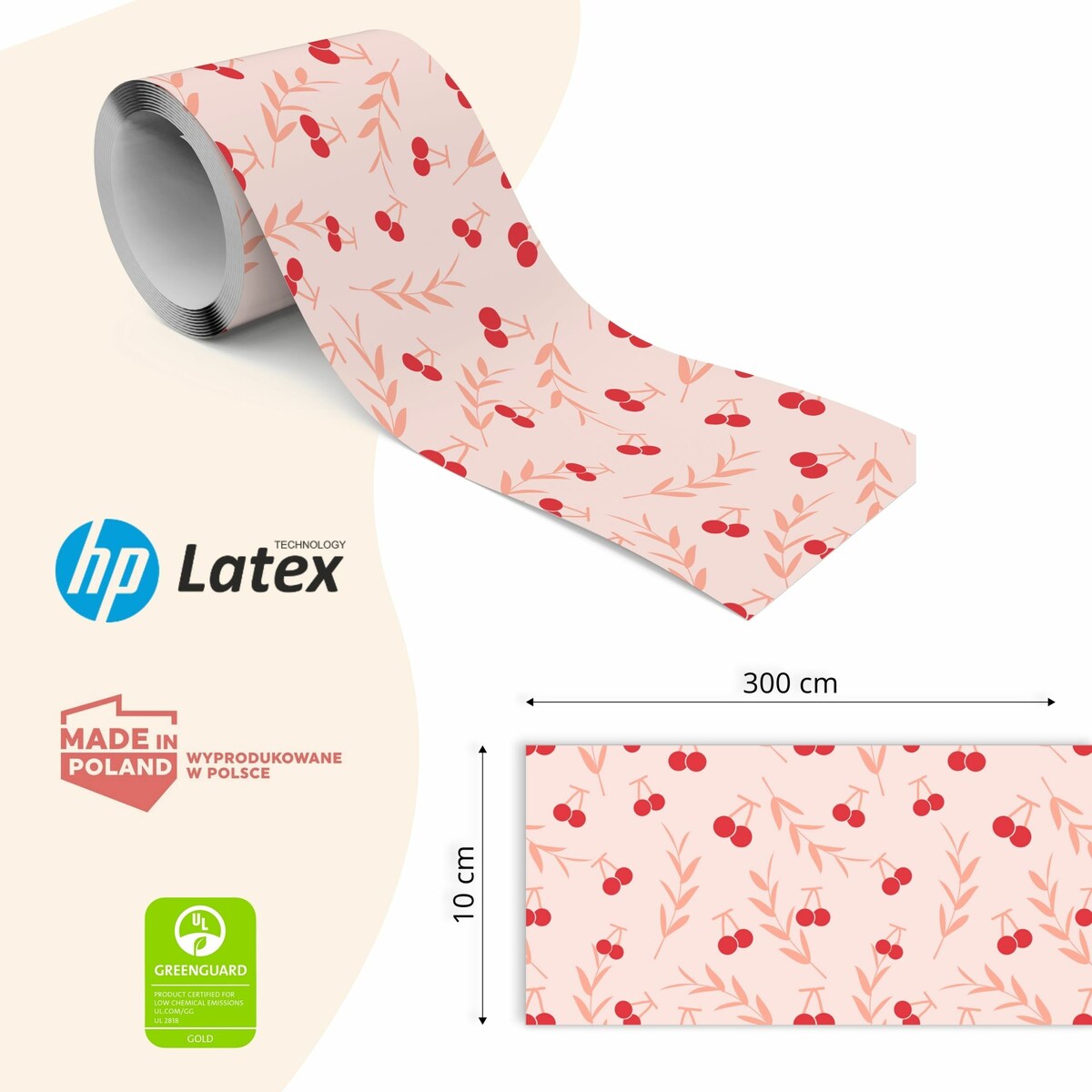 Samoprzylepny Pasek Dekoracyjny Do Kuchni Owoce WIŚNIE Liście Natura Rośliny