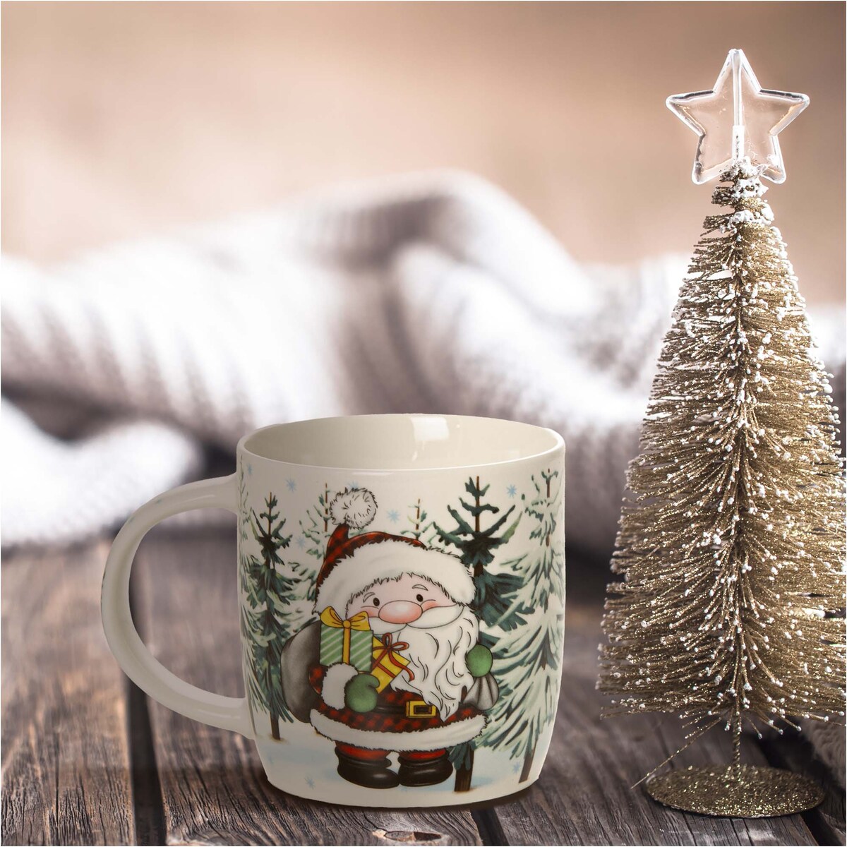 Kubek Świąteczny Ceramiczny Na Prezent 370 Ml Boże Narodzenie Mikołaj