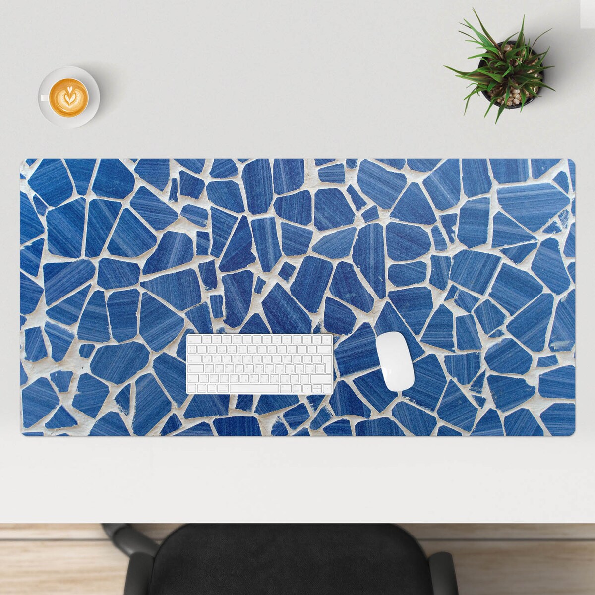 Niebieska mata na biurko Mozaika z fragmentów, 120x60 cm