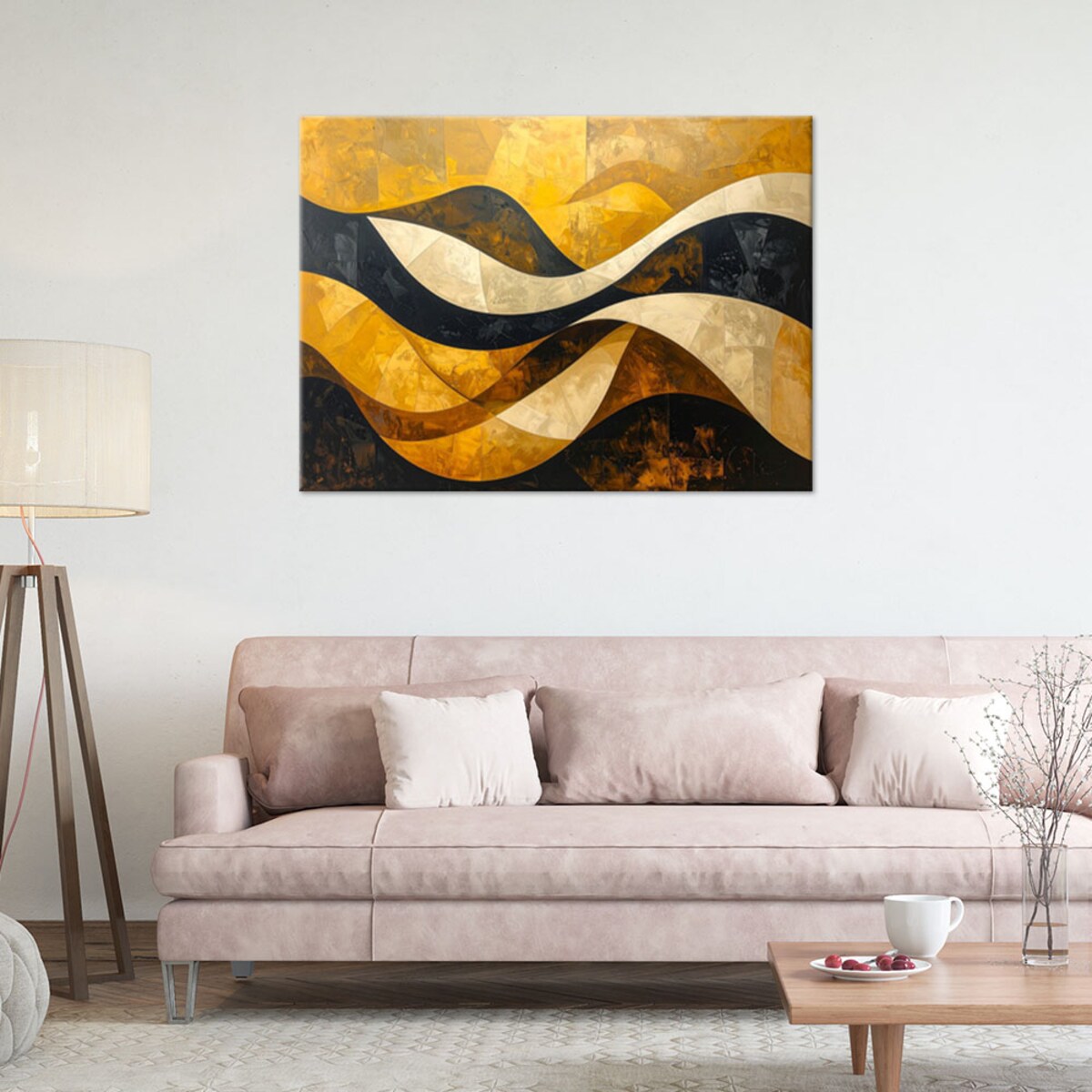 Obraz do salonu sypialni biura loftu, Abstrakcja linie kształty zółty czarny złoty