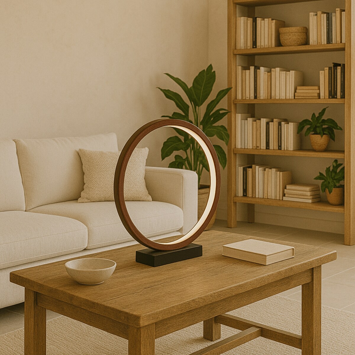 LAMPA STOŁOWA RAVELLA S OBRĘCZ BRĄZOWA IMITACJA DREWNA PODSTAWA CZARNY MARMUR