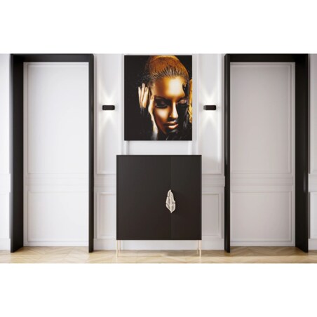 Czarna komoda / szafka na buty Skandica MERLIN ze złotymi dodatkami