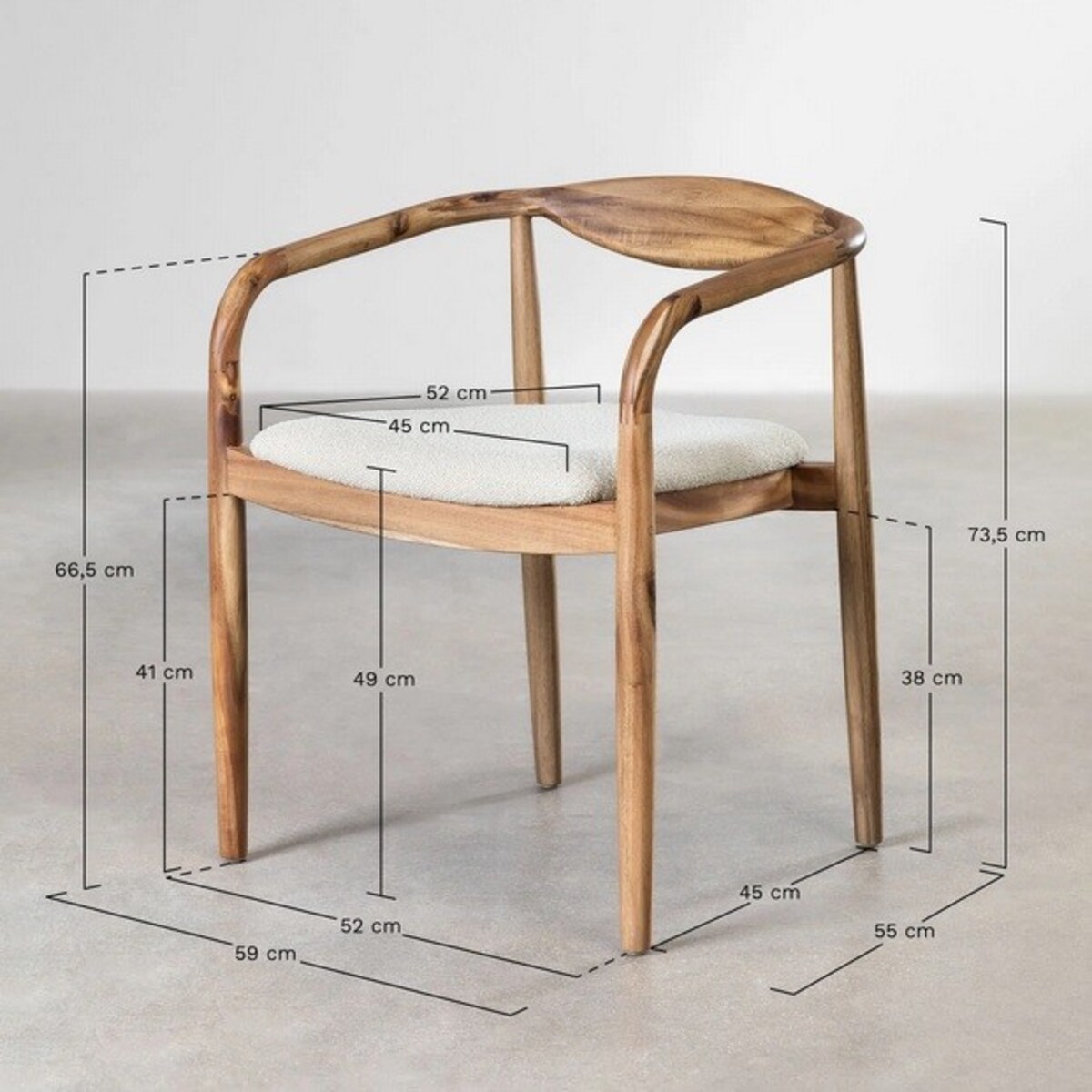 Krzesło z drewna z szenilowym siedziskiem Mallory rustykalny brąz