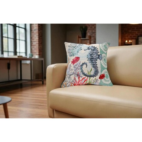 Dwustronna poduszka gobelinowa z konikiem morskim 45x45 Morskie Opowieści - seledyn