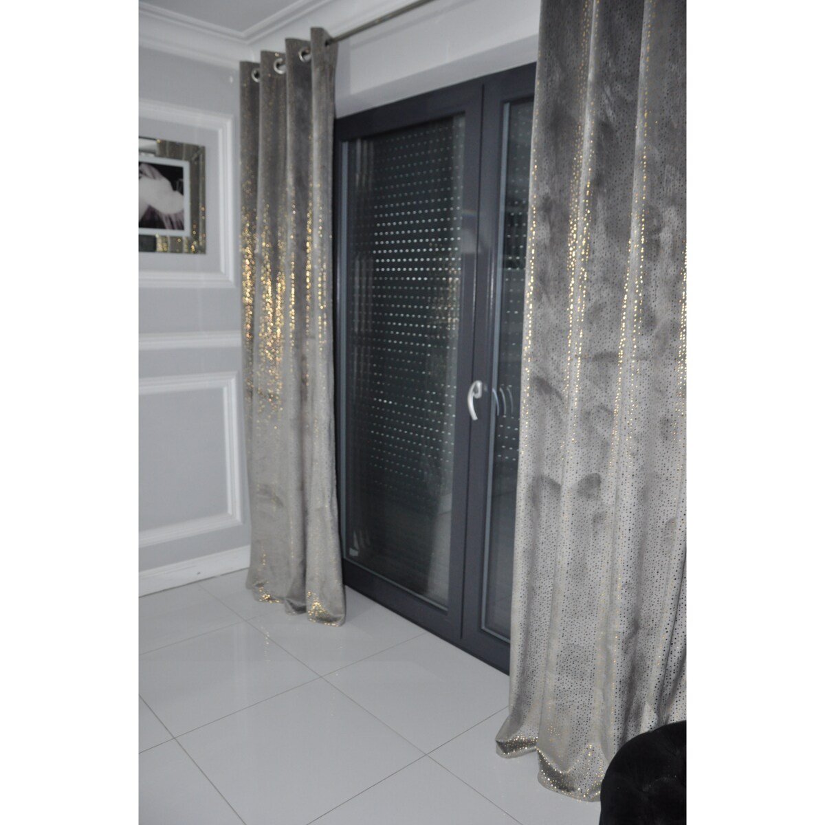 zasłona welurowa ze złotymi kropeczkami 14x250 cm