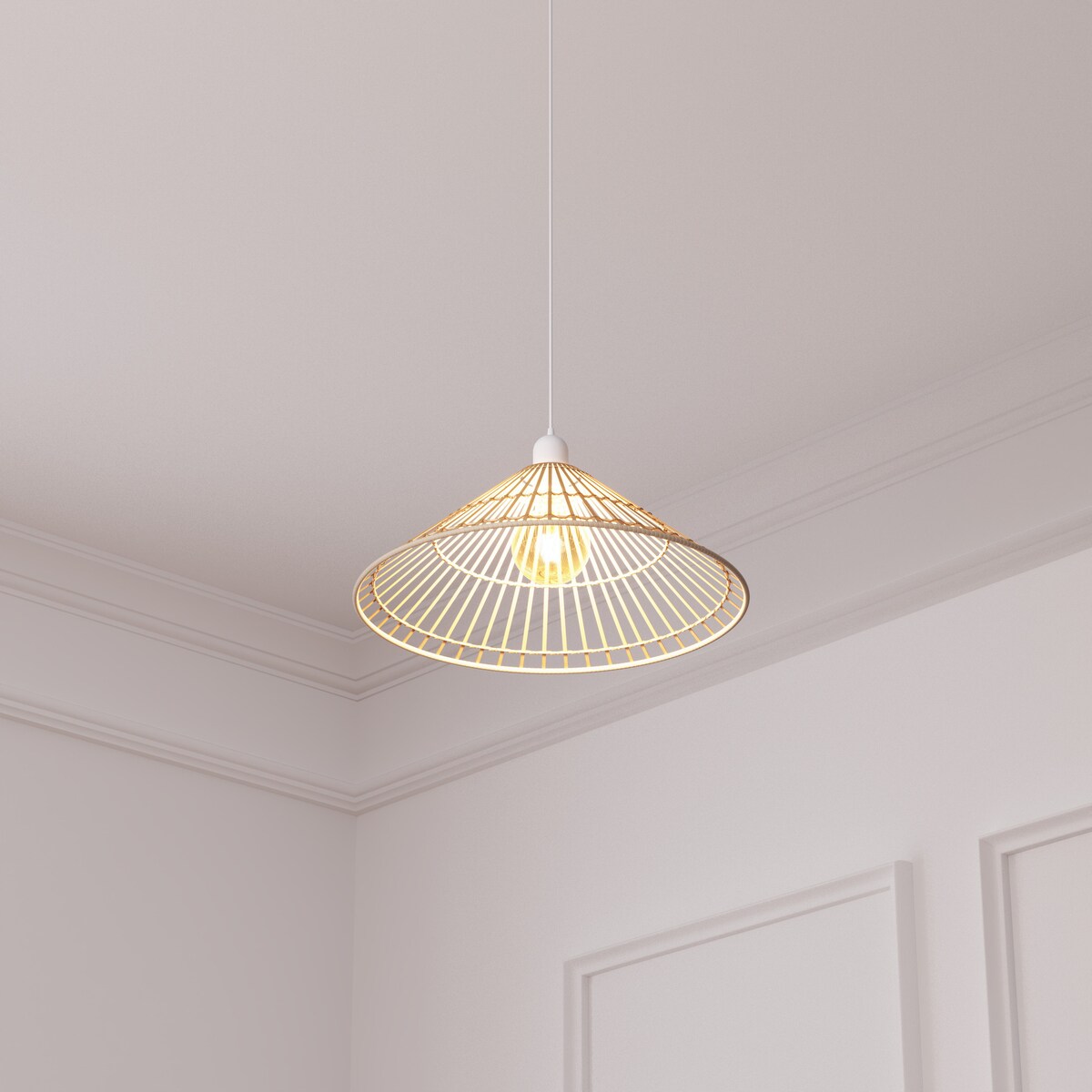 Lampa wisząca stożek MAHE, Ø 36 cm, naturalny bambus