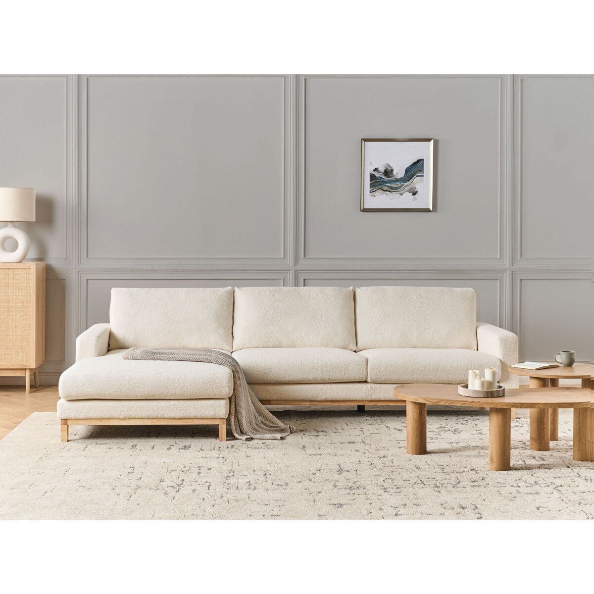 Sofa narożna prawostronna SIGGARD Biały Boucle