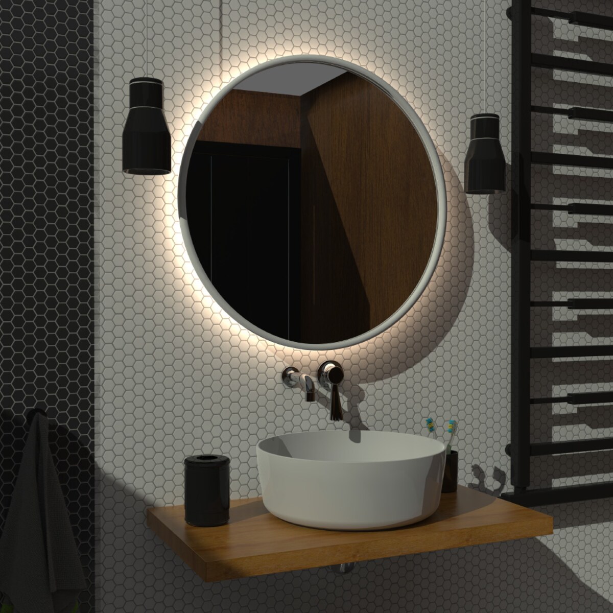 Lustro okrągłe LED z poświatą – białe - 80 cm