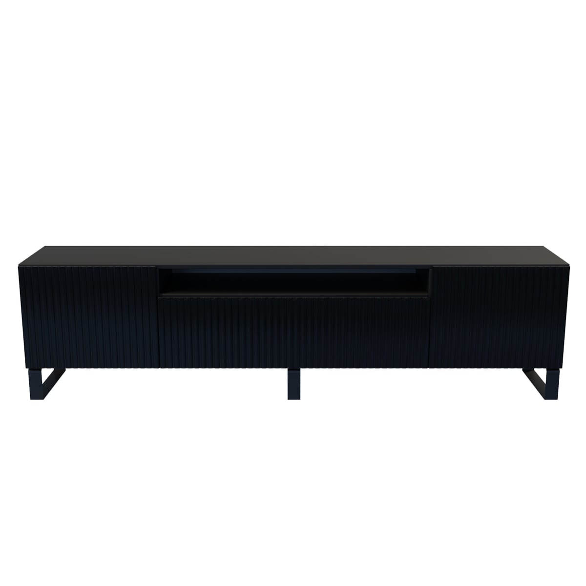 Szafka RTV MARCO 200 cm stojąca pod telewizor, frezowane fronty- czarna