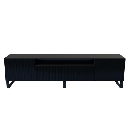 Szafka RTV MARCO 200 cm stojąca pod telewizor, frezowane fronty- czarna
