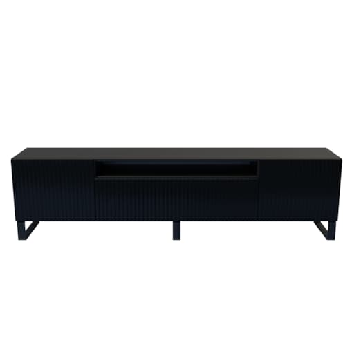 Szafka RTV MARCO 200 cm stojąca pod telewizor, frezowane fronty- czarna