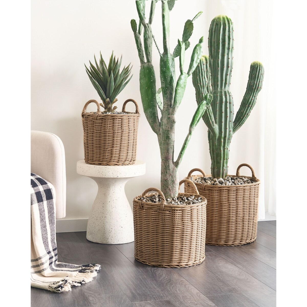 Zestaw 3 koszy na kwiaty PENDULA 33/37/45 cm Naturalny Technorattan