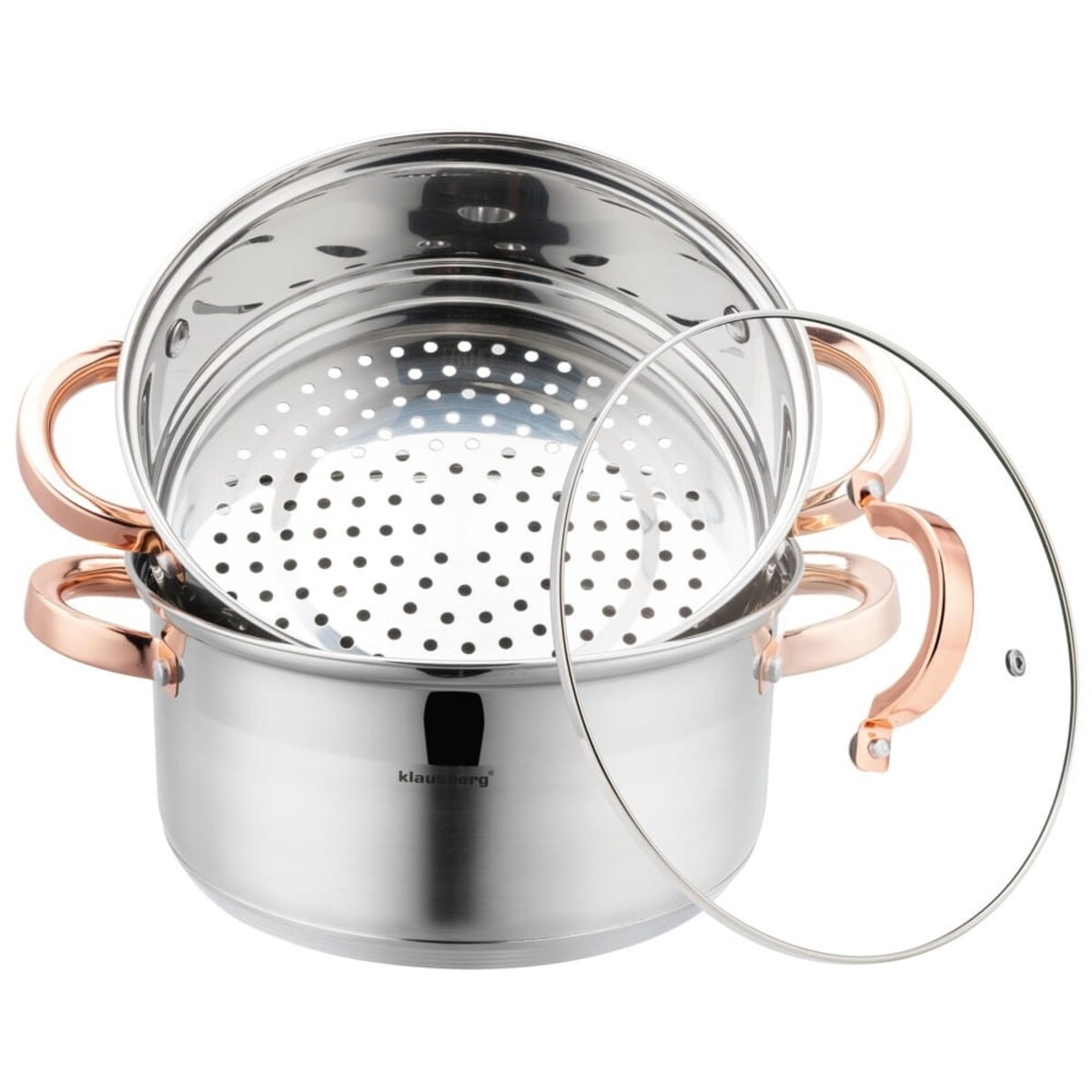 Zestaw garnków do gotowania na parze 22cm 3 elementy Parowar Rose Gold KLAUSBERG