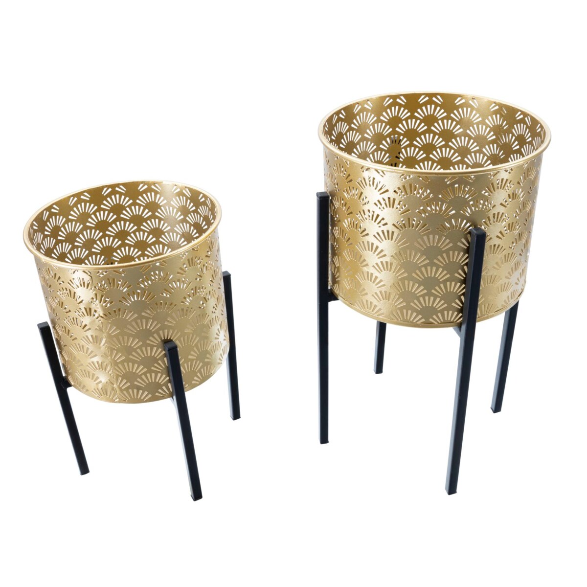 Zestaw 2 kwietników Glissy - A, kolor złoty i czarny, żelazo, wysokości 38 i 28 cm, na rośliny doniczkowe, Mauro Ferretti