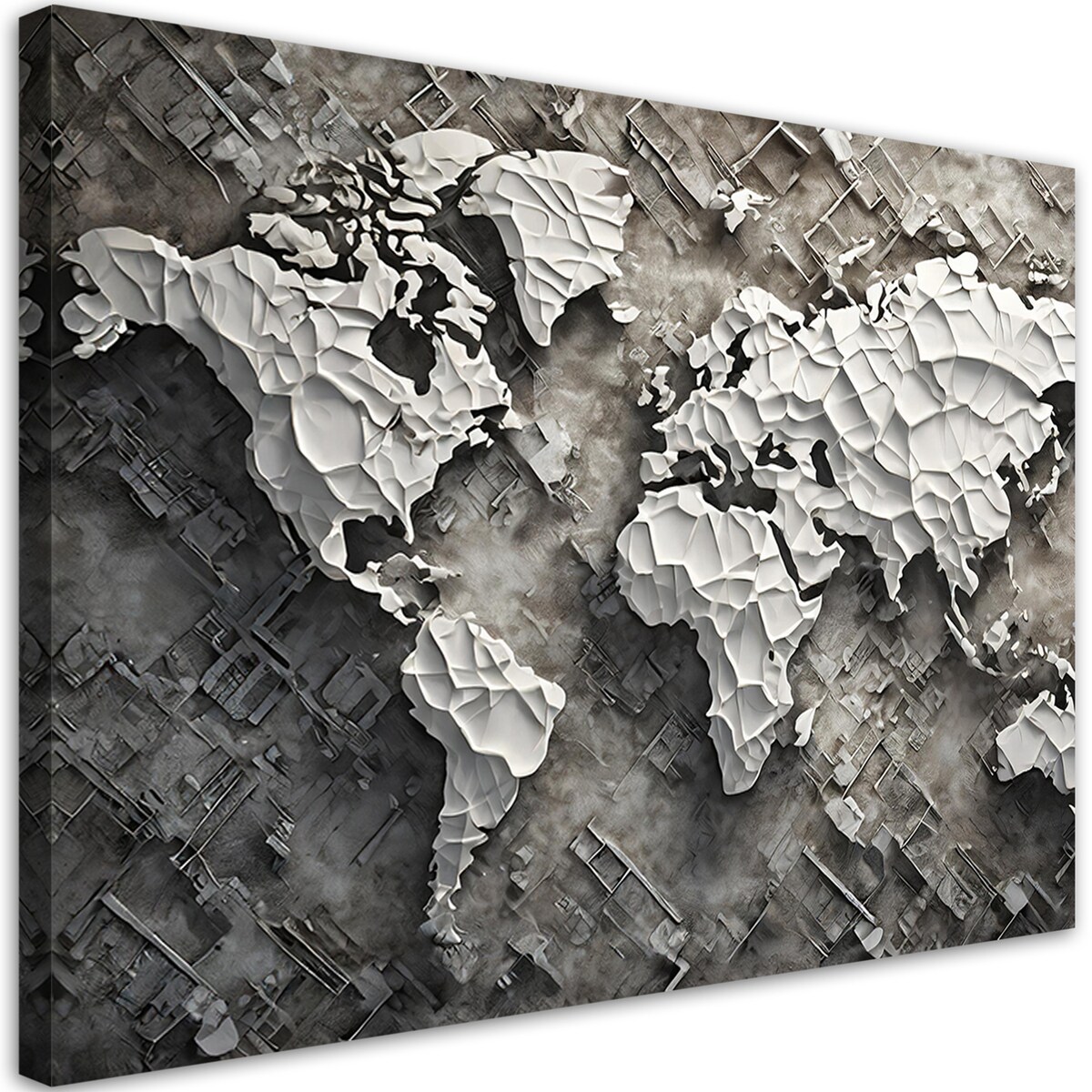 Mapa Świata Szary 3D Obraz do salonu biura pokoju na ścianę 100x70