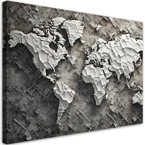 Mapa Świata Szary 3D Obraz do salonu biura pokoju na ścianę 100x70