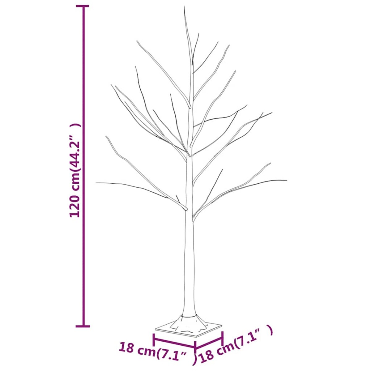 vidaXL Brzoza z oświetleniem, 48 ciepłych białych LED, 120 cm