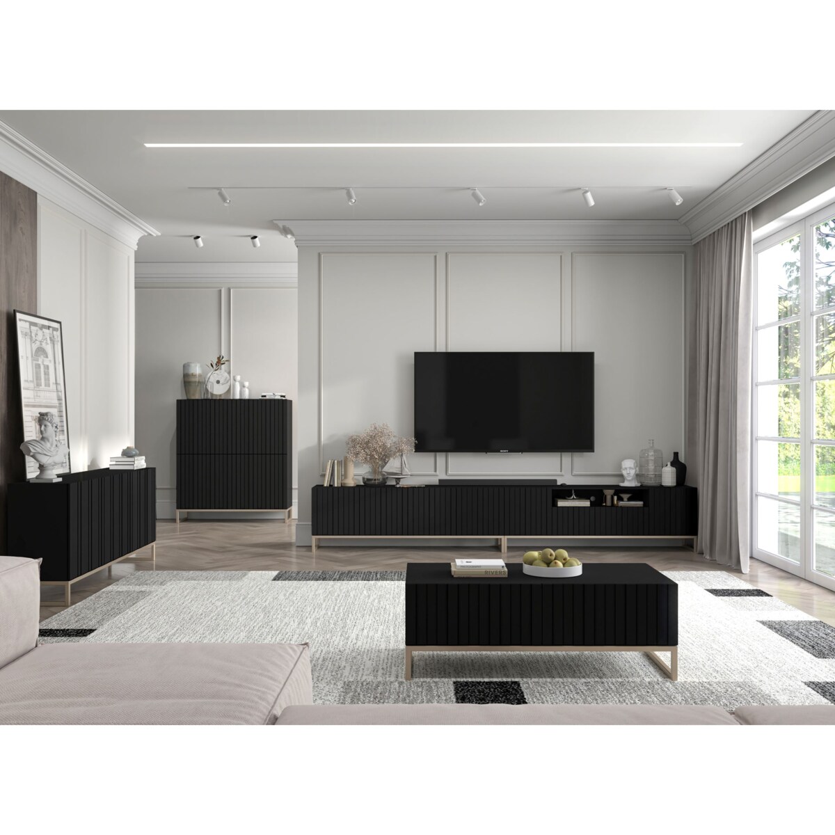 Komoda RTV Glamour Szafka RTV Glamour Czarny Mat 168cm