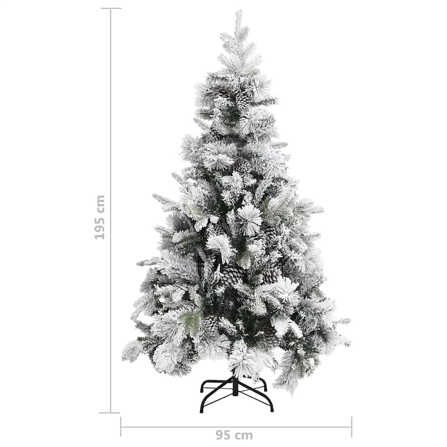 vidaXL Choinka flokowana śniegiem z szyszkami, 195 cm, PVC i PE