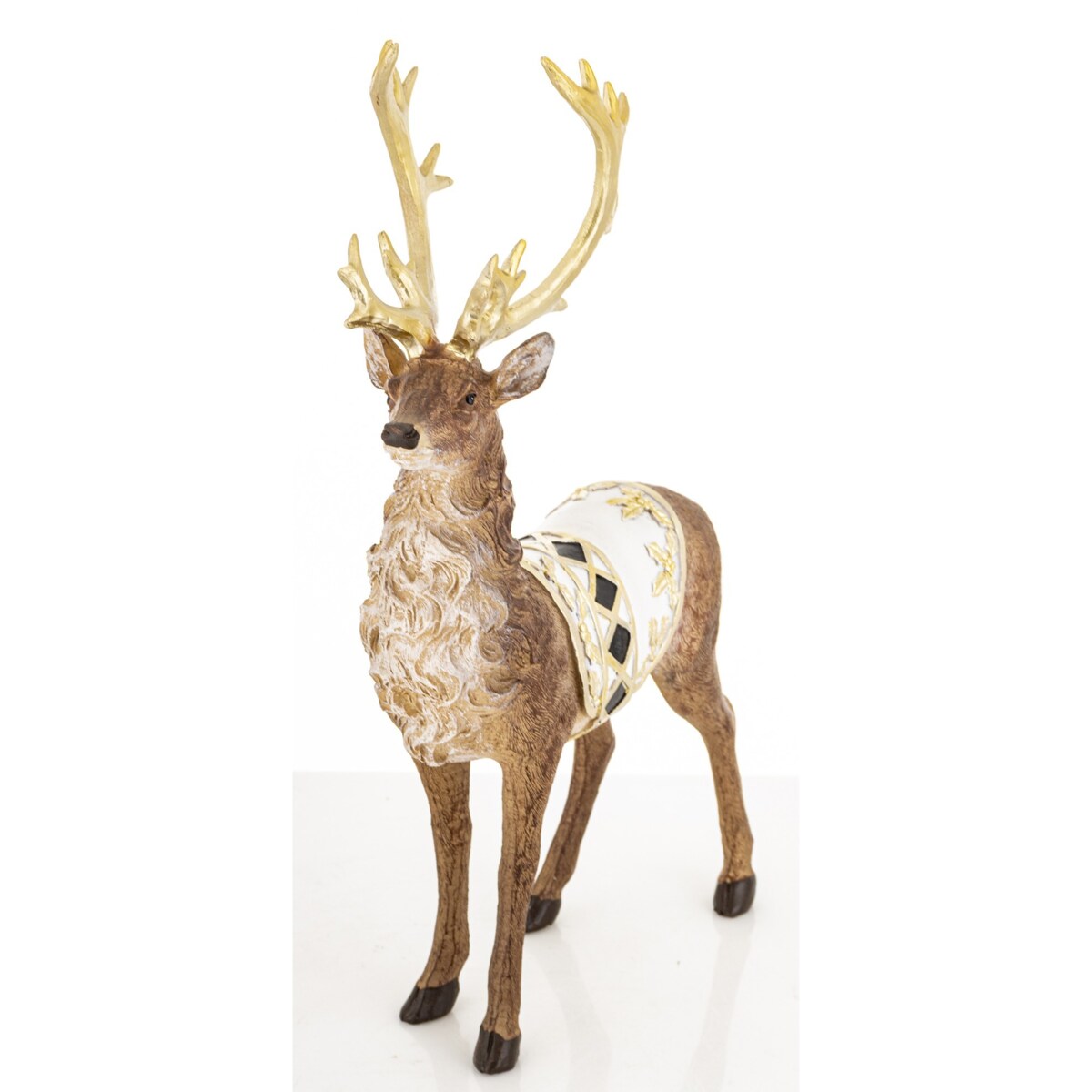 Figurka - stojący jeleń 35x9x21 cm OLEN-4 z białą derką w romby