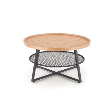 STOLIK KAWOWY Florence dąb OKRĄGŁY 80/45 cm półka z rattanu