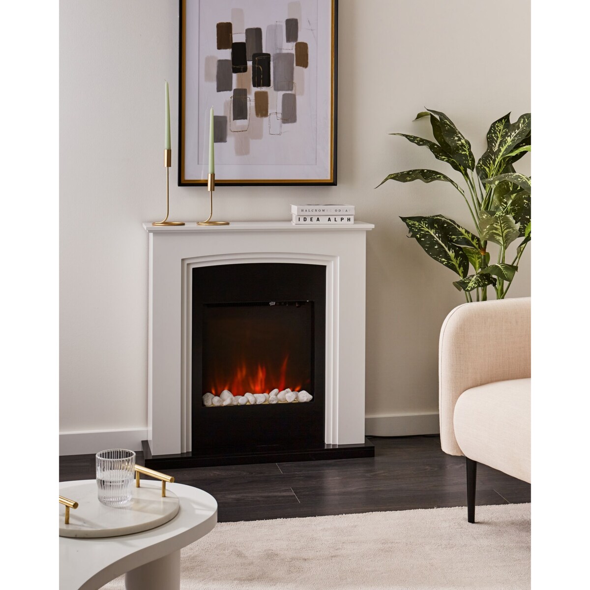 Kominek elektryczny z funkcją grzania NYIRI Biały