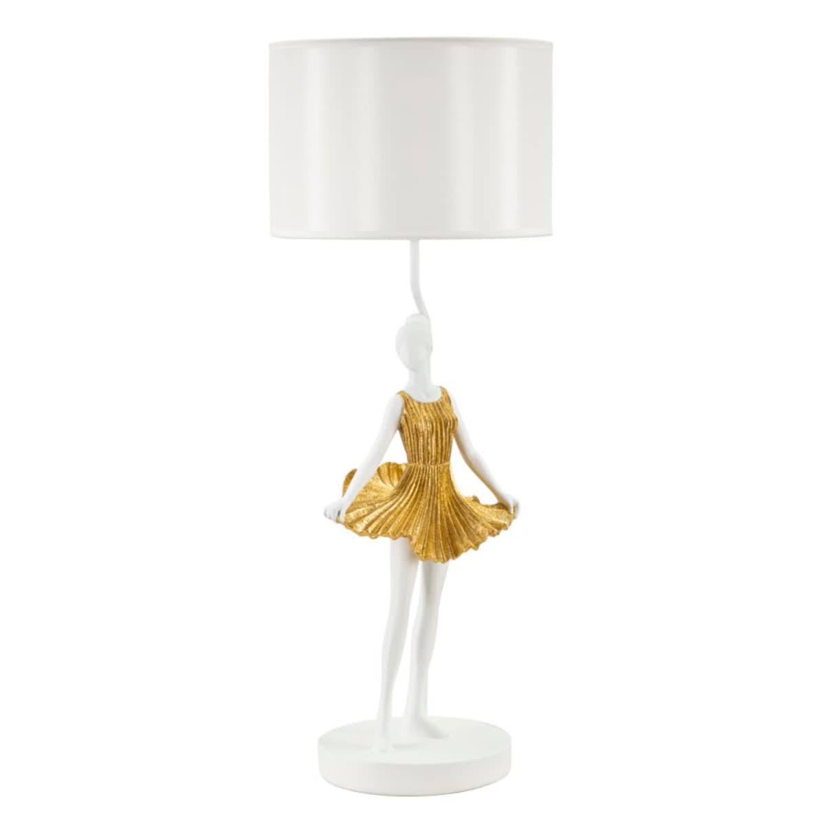 Lampa stołowa Dancer, kolor złoty i biały, żywica syntetyczna i żelazo, 30 x 30 x 90,5 cm, 1 x E27, max. 40 W, do salonu i sypialni, Mauro Ferretti