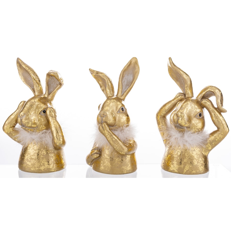 Dekoracja - 3 złote króliki - nie widzę, nie słyszę, nie mówię 25x14/15,5/17x10 cm big