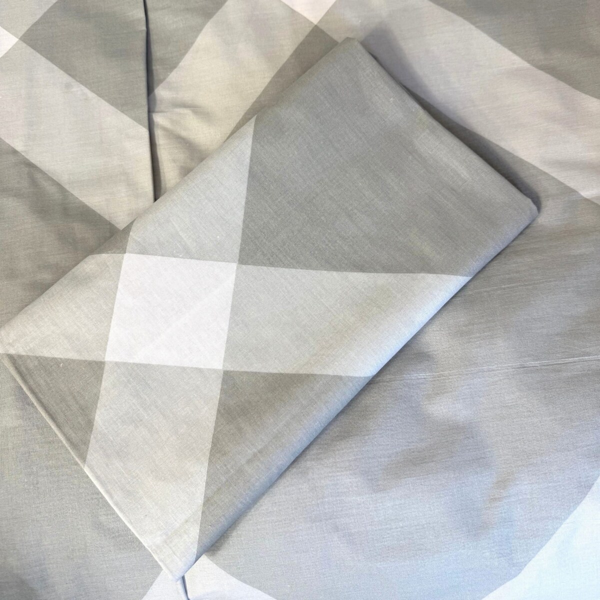 Pościel bawełniana satynowa 200x220 cm Szara Krata Polska